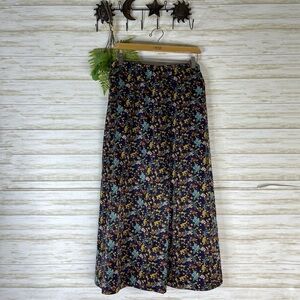 Niko and… Navy Blue Floral Satin Feel Maxi Skirt